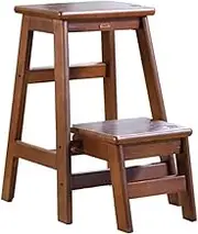 Step Ladder Folding 2 Step Stool Ladder, Solid Wood Foldable Footstool with Wide Anti-Slip Pedal Safe for Kitchen Home Entrance Toilet Bedroom Office Folding Step Stool