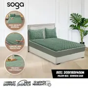 SOGA 183cm Green Quilted Fleece Mattress Clover Bedsheet Cover W/ 2 Pillowcase