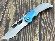 Folding Knife 10Cr15Mov Blade Titanium Handle Camping Pocket Knife Sand-01-BL