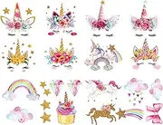 Heat Adhesive Patches Iron On Unicorn for Repairing Textile Artices Birthday Decorations for Kid's T-Shirts Bed Sheet Cushions - Glitter Eco-Friendly 21pcs