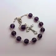 ✫ Amethyst Glass Beads ✫ ONE DECADE ROSARY Mother & Child Medal Crucifix