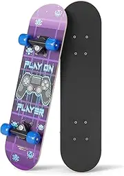 24" Mini Complete Skateboard | Maple Wood | ABEC 7 Bearings | Double Kick Concave Deck | Kids Skateboard, Ideal Kids Cruiser Skateboard Ages 5-8