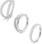 [Kakonia] 3PCS 16G 316L Surgical Steel Body Nose Ring Hoop Segment Piercing Helix Earrings Zircon Tragus Cartilage Piercing Earring Daith Jewellery