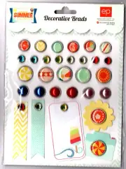 Echo Park A PERFECT SUMMER (30) DECORATIVE BRADS & (5) TAGS scrapbooking