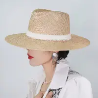 在飛比找Yahoo!奇摩拍賣優惠-草帽 欧美风格法式复古宝草巴拿马礼帽夏天遮阳度假沙滩海边太阳