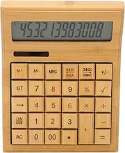 Bamboo Calculator for Desk, Solar Desk Calculators with 12 Bit Digital LCD Screen, 29 Big Buttons, Battery Powered Wood Calculator for Office Home Store School