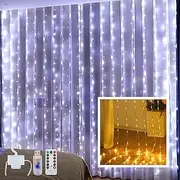 Clearhill 3 * 3Curtain String Lights 300LED White 8 Modes Soft Wire Curtain Lights with Remote & Timer, USB Operated, Waterproof for Indoor/Outdoor Decorations，Bedroom，Wedding，Party