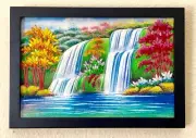 Natural Gem/Gemstones Painting, Waterfall, Ruby/Citrine/Sapphire,12"x8", Gifts