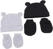 [TEMPNAP] Soft Material Baby Hats Mittens Set No Scratch Beanie Gloves for Infants Grey Black Universal Size Newborn to Toddler