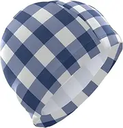 Blue and White Checkerboard swim men for Unisex Adults Short Hair waterproof swim women adult Hair Protection and Drag Reduction gorro para natacion mujer