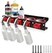 Spray Bottle Organizer, Wall Mounted Metal Organizer, Cleaning Tool Hooks, Spray Bottles, Abrasives for Home, Garage, Car Detailing Shop, Black and Red. (1 Pack)