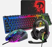 4-in-1 Gaming Combo – Wired Keyboard, Mouse, Headset & Pad, RGB LED Backlit