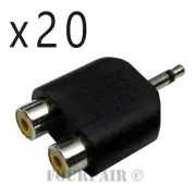 20 Pack - Dual RCA Female Jacks to 3.5mm 1/8" Mono Male Y Splitter Audio Adapter