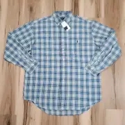 Ralph Lauren Shirt Mens L Blue Check Plaid Cotton Button Up Indigo Oxford