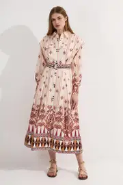Placed Print Cotton Sateen Shirt Dress