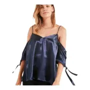 Silence + Noise Urban Outfitters Shiny Blue Off Shoulder Top Size M New