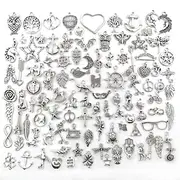 100 PCS Bulk Lots Jewelry Making Silver Charms Mixed Smooth Tibetan Silver Metal Charms Pendants DIY For Necklace Bracelet Jewelry Making And Crafting
