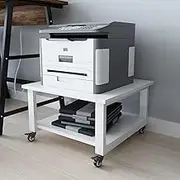 PUNCIA 2 Tiers Office Movable Laser Printer Copier Stand Cart Under Desk Heavy Duty Dark Brown Rolling Table with Storage Floor-Standing Holder on Wheels Fax A4 Paper Organizer Shelf for Home