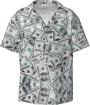 [YANYU] Funny Dollar Money Print Hawaiian Shirts Men Short Sleeve Button Down Cuban Collar Shirt Summer Beach Days