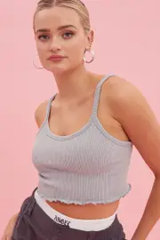 Grey Crop Singlet Top Round neck - Size M, Women's Singlet