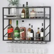 Wall Mounted Wine Rack 2 Tier,Bar Shelf Wall Mounted with Glass Holder, Metal...