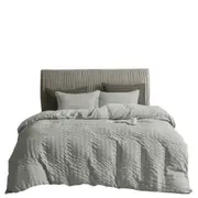 Grey Various Size Seersucker Quilt Doona Cover Set