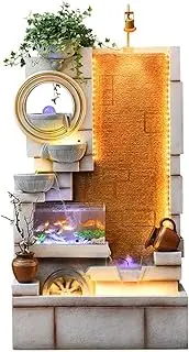 Fountain Indoor Leisure Fountain Waterfall with Fish Tank and Plant Misting Humidifier, Floor Standing Fountain for Home and Bedroom Decoration for Gardens (Color : Beige)