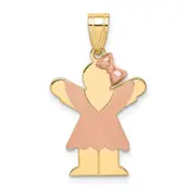 14k Two-tone Gold Two-tone Gold Small Girl with Bow on Right Engravable Charm