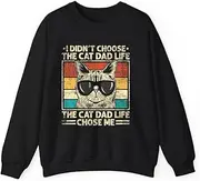 [Generic] Funny Cat Dad Retro Style Cool Cat Sunglasses Gift Sweatshirt for Adults Crew Neck Long Sleeve Pullover