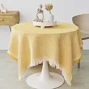 Blissora Round Tablecloth for Dining Table, Cotton Table Cover with Tassels for Outdoor Home Farmhouse Party Restaurants, Christmas Valentines Table Decorations (Square, Yellow, 130cm)