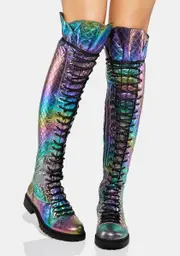Metallic Wild Harsh Fight Lace Up Boots