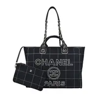 在飛比找蝦皮商城優惠-CHANEL DEAUVILLE皮革字母LOGO格紋縫線設計