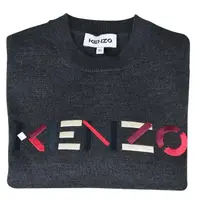 在飛比找momo購物網優惠-【KENZO】經典色彩logo設計套頭羊毛長袖毛衣(女裝/深