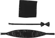 [TEMPNAP] Black Bow Tie and Cummerbund Set Men's Satin Tie and Pocket Hankie Formal 3pc Set