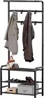 Coat Rack Stand With Shelf, Hall Tree with Shoe Rack, 8 Removable Hooks for Entr
