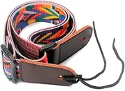 Kisangel Adjustable Stripe Pattern Ukulele Strap Colorful Nylon Guitar Strap with Leather Ends Durable Stylish Design for Ukulele Guitar Players Easy