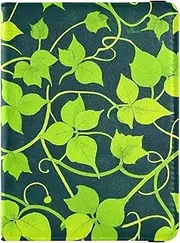 [Amooorous] Vintage Rattan Leaf Print Green Leather decorative Passport Holders Wallet Combo Travel Passport Wallet Lightweight, Vintage rattan leaf print green, 1 size