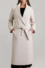 Women's Australian Wool Long Wrap Coat with Belt | Merinosnug, Silver White / XL