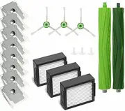 For iRobot Roomba i7 i7+/i7 Plus i8 E5 E6 E7 Replacement Accessories, 2pcs Rubber Rolling Main Brush, 3pcs Side Brush, 3pcs Screws, 3pcs Vacuum Filters, 8pcs Vacuum Bags, Home Vacuum Replacement Parts