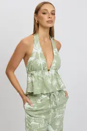 Green Abstract Halter Top Sleeveless - Size 12M, Women's Top