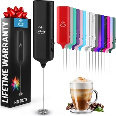 Zulay Mini & Mighty Milk Frother Wand – Portable Handheld Coffee Mixer, Black