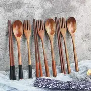 Wooden Chopsticks / Fork / Spoon Spoon - Black - One Size