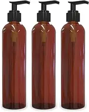 BRIGHTFROM Lotion Pump Bottles, Empty 8 OZ, BPA-Free Refillable Plastic Containers, Amber with Black Dispenser for - Soap, Shampoo, Lotions, Liquid Body Soap, Creams and Massage Oil (3 PACK)