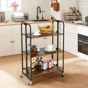 Costway2/3/4-Tier Industrial Folding Rolling Cart with Metal Frame for Kitchen-3-Tier