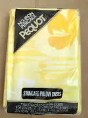 Vintage 70's Pequot No-Iron Percale 2 Standard Pillow Cases Yellow Butterfly NOS