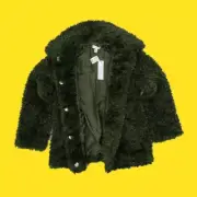 TOPSHOP Women's Borg Jacket, Gentle Fleece, High Neck, Snap Closure,Green, UK 10