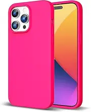 [ZUSLAB] Case for iPhone 14 Pro Max Case Real Liquid Silicone Anti-Scratch Gel Rubber Shockproof Cover with Soft Microfiber Lining Drop Full Protection for Apple (2022) - Neon Pink