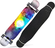Sports Longboard Skateboard, 47" Class A Maple Wood Four-Wheel Double-tilt Cosmic Pattern Big Dance Board Suitable for Beginners Adults