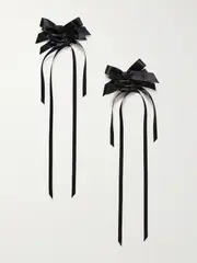 [Simone Rocha] Simone Rocha - Rosette Bow Satin Earrings - Black - One size One size Black