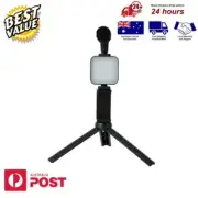 Vlogging Tripod Starter Kit. Microphone/LED Lights/Phone Clip/AUX/Telescopic Rod